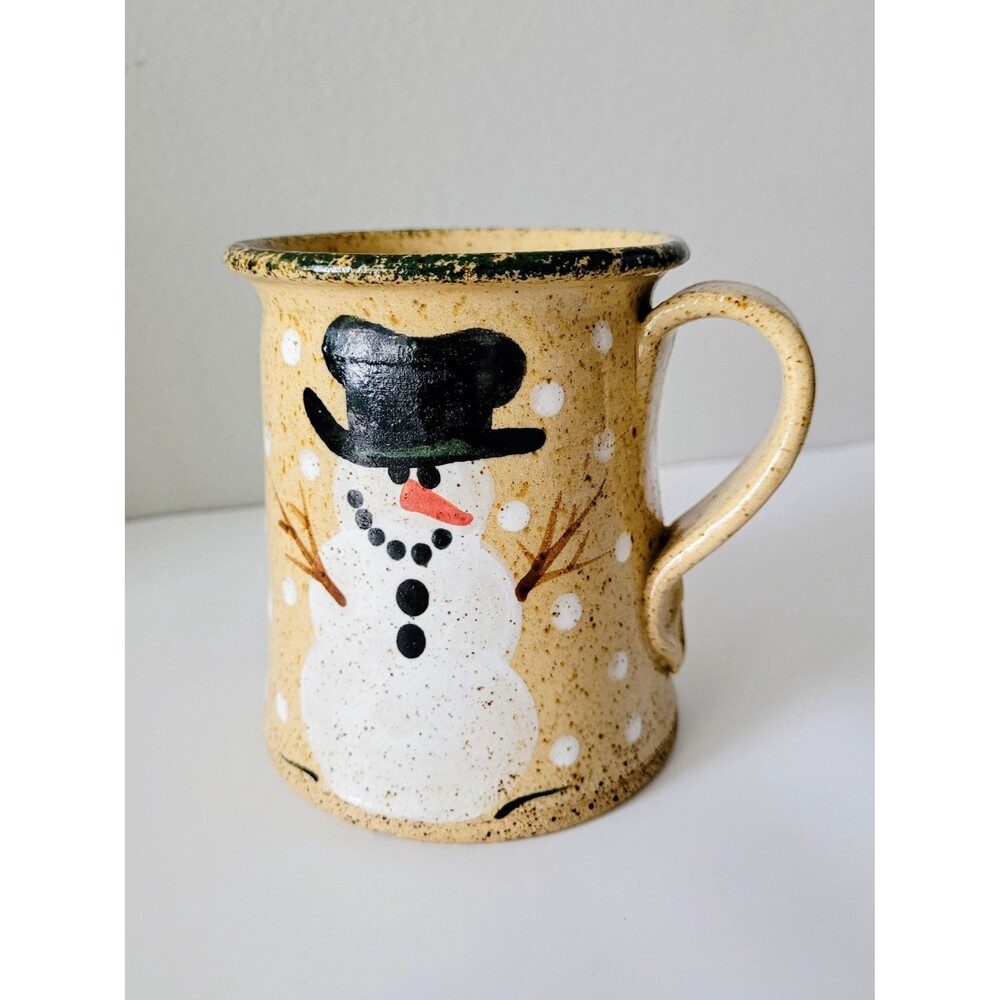 Vintage Snowman Speckled Stoneware Coffee Cup Mug Three Rivers Pottery 1991 - Picture 3 of 16